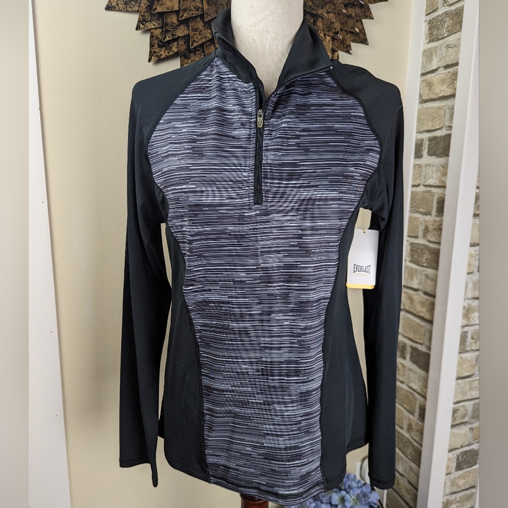 NWT Everlast Black & Heathered Gray 1/4 Zip Long Sleeve Running Shirt Size Small